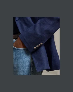 Handgeschneiderte Leinen-Anzugjacke Kent Blue