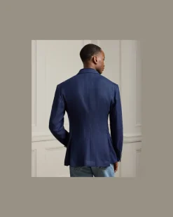 Handgeschneiderte Leinen-Anzugjacke Kent Blue