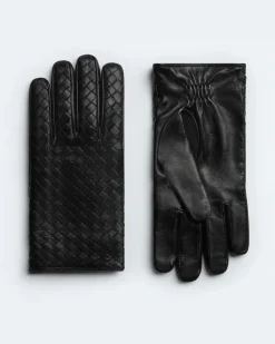Handschuhe aus Intrecciato Leder-Schwarz - Herren