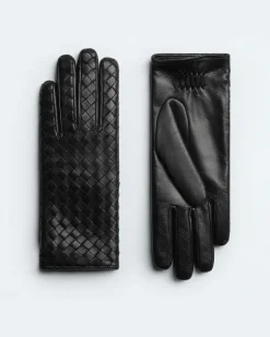 Handschuhe aus Intrecciato Leder-Schwarz - Damen - 7