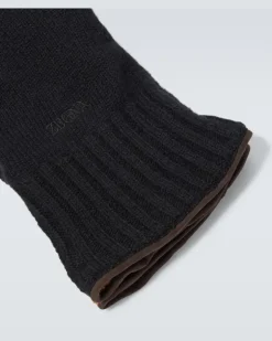 Handschuhe aus Kaschmir mit Leder Schwarz