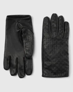 Handschuhe aus Leder mit GG Prägung Schwarz