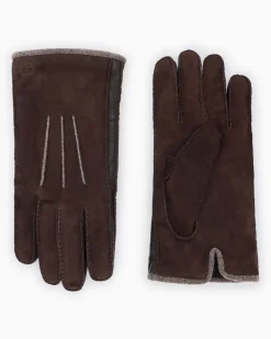 Handschuhe aus Wildleder mit Kaschmirfutter und Ziernähten Braun