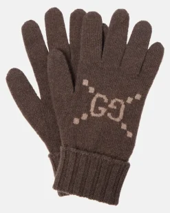 Handschuhe GG aus Kaschmir-Jacquard Braun