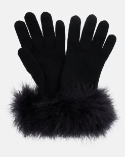 Handschuhe VLogo aus Schurwolle mit Federn Schwarz