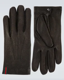 Handschuhe Web Stripe aus Leder Schwarz