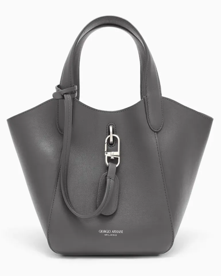 Handtasche aus Leder mit geometrischem Boden und Pochette Grau