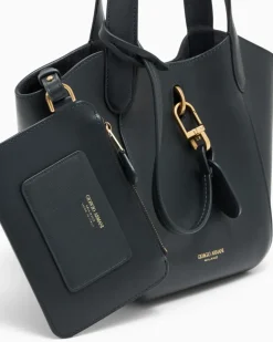 Handtasche aus Leder mit geometrischem Boden und Pochette Grau