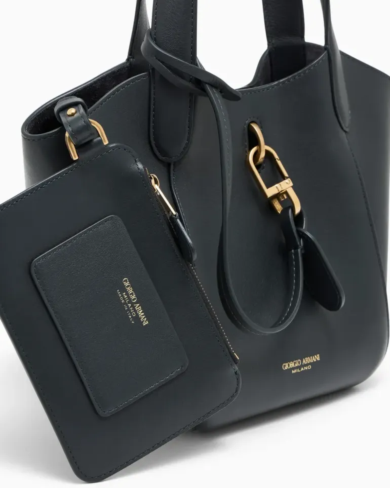 Handtasche aus Leder mit geometrischem Boden und Pochette Grau