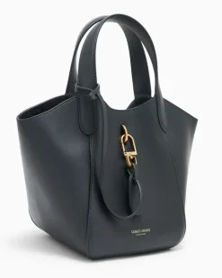 Handtasche aus Leder mit geometrischem Boden und Pochette Grau