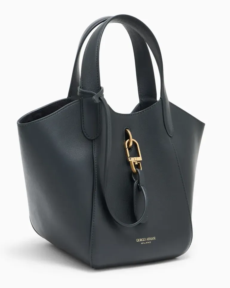 Handtasche aus Leder mit geometrischem Boden und Pochette Grau
