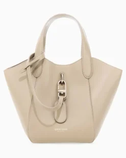 Handtasche aus Leder mit geometrischem Boden und Pochette Beige