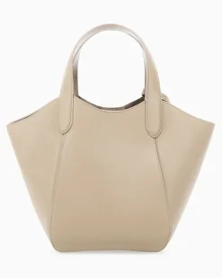 Handtasche aus Leder mit geometrischem Boden und Pochette Beige