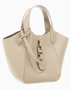 Handtasche aus Leder mit geometrischem Boden und Pochette Beige