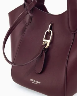Handtasche aus Leder mit geometrischem Boden und Pochette Burgunderrot