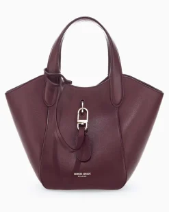 Handtasche aus Leder mit geometrischem Boden und Pochette Burgunderrot