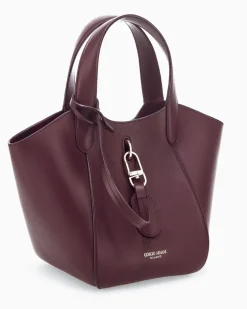 Handtasche aus Leder mit geometrischem Boden und Pochette Burgunderrot