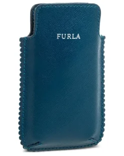 Handyhülle aus Leder mit Wellensaum - Blau