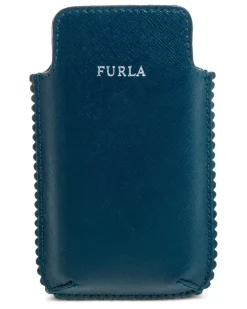 Handyhülle aus Leder mit Wellensaum - Blau