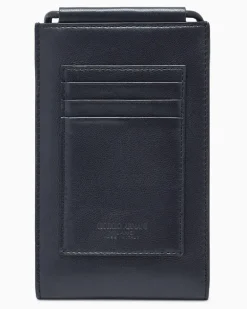 Handytasche aus glattem Leder mit Riemen und Kartenfächern Marineblau