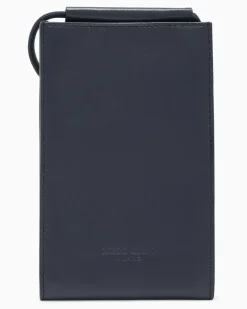 Handytasche aus glattem Leder mit Riemen und Kartenfächern Marineblau