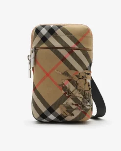 Handytasche in Check Sand-Beige