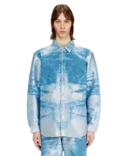 Hemd aus farbigem Satindenim - Denimhemden - Herren - Blau