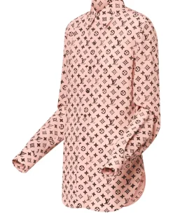 Hemd aus Seide mit Monogram-Motiv im verwaschenen Design Pink