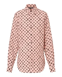 Hemd aus Seide mit Monogram-Motiv im verwaschenen Design Pink