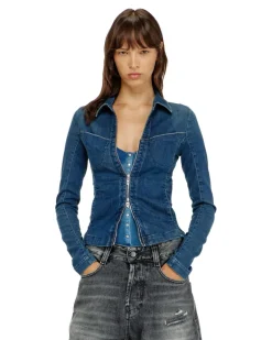 Hemd mit Reißverschluss aus denim - Denimhemden - Damen - Blau