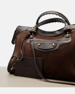 Henkeltasche Le City Medium aus Veloursleder und Leder Braun