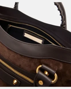 Henkeltasche Le City Medium aus Veloursleder und Leder Braun