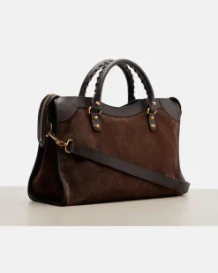 Henkeltasche Le City Medium aus Veloursleder und Leder Braun