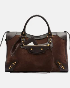 Henkeltasche Le City Medium aus Veloursleder und Leder Braun