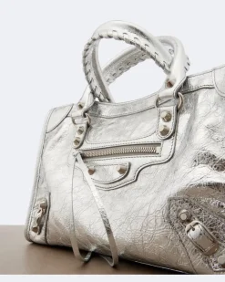 Henkeltasche Le City Small aus Metallic-Leder Silber