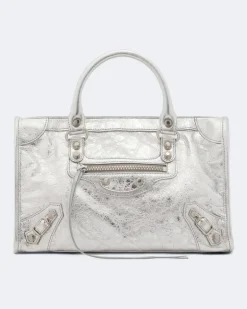 Henkeltasche Le City Small aus Metallic-Leder Silber