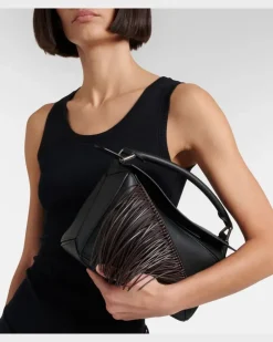 Henkeltasche Puzzle Small aus Leder puzzle Schwarz