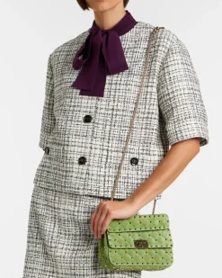 Henkeltasche Rockstud Spike Small aus Veloursleder rockstud GrüN