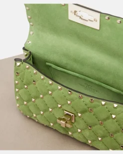 Henkeltasche Rockstud Spike Small aus Veloursleder rockstud GrüN