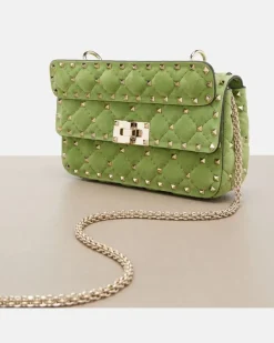 Henkeltasche Rockstud Spike Small aus Veloursleder rockstud GrüN