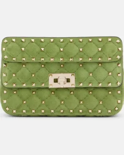 Henkeltasche Rockstud Spike Small aus Veloursleder rockstud GrüN