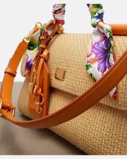 Henkeltasche Sicily Small aus Raffiabast Beige