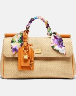 Henkeltasche Sicily Small aus Raffiabast Beige