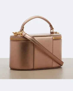 Henkeltasche VLogo Small aus Leder mit Kristallen Rosa