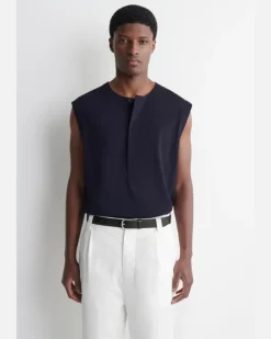 Henley-Tanktop Aus Baumwolle Blau