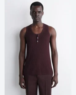 Henley-Tanktop Aus Seiden-Baumwoll-Mischung Rot