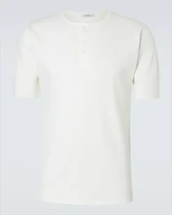 Henley-Top aus Baumwolle und Leinen Weiß