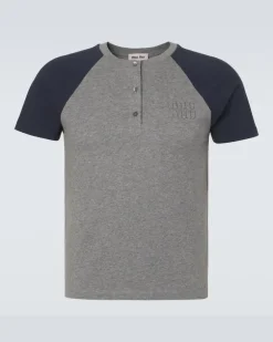 Henley-Top aus Baumwoll-Jersey Grau