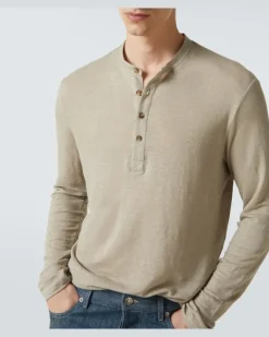 Henley-Top aus einem Leinengemisch Beige