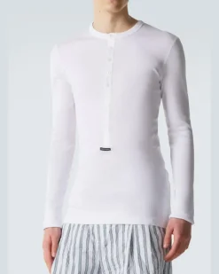 Henley-Top aus Rippstrick Weiß